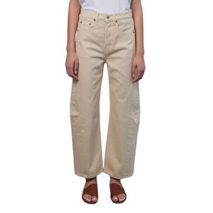 B SIDES Jeans WMNS 28 x 26” Beige Relaxed Lasso Wide Leg‎ USA Button Fly $425